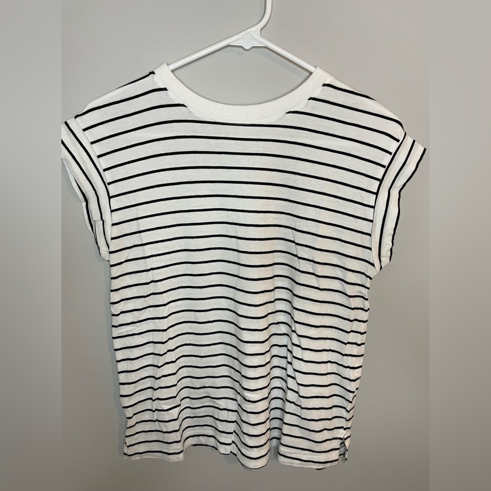 a new day Black and White Striped Short Sleeve Top